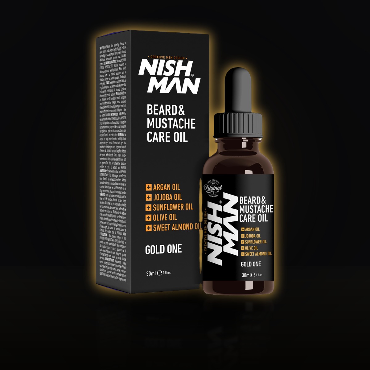 Nishman Beard & Mustache Care Oil — Gold One — hårprodukt hos ART Barbershop Lillestrøm